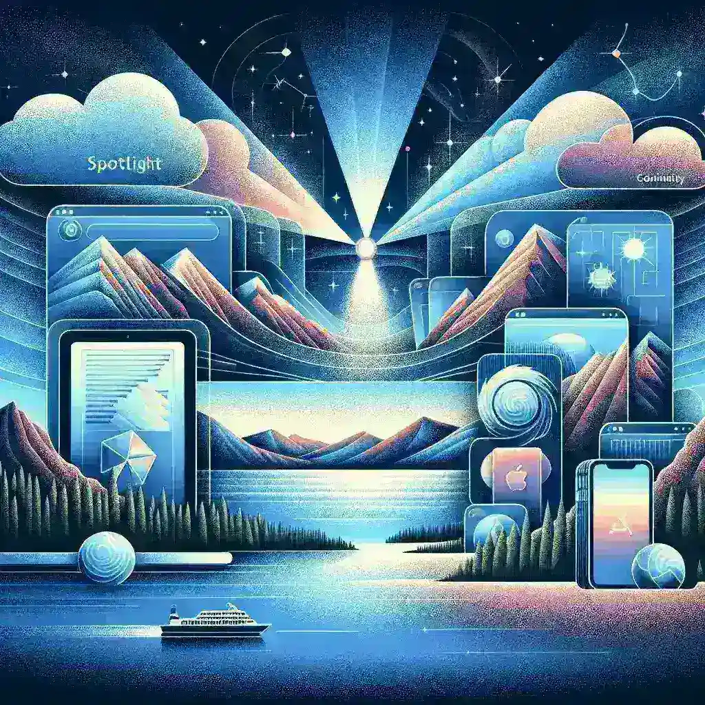 "WWDC 2023: macOS Tahoe showcasing Spotlight search interface and Continuity features on a MacBook Pro, highlighting innovative enhancements in user experience."