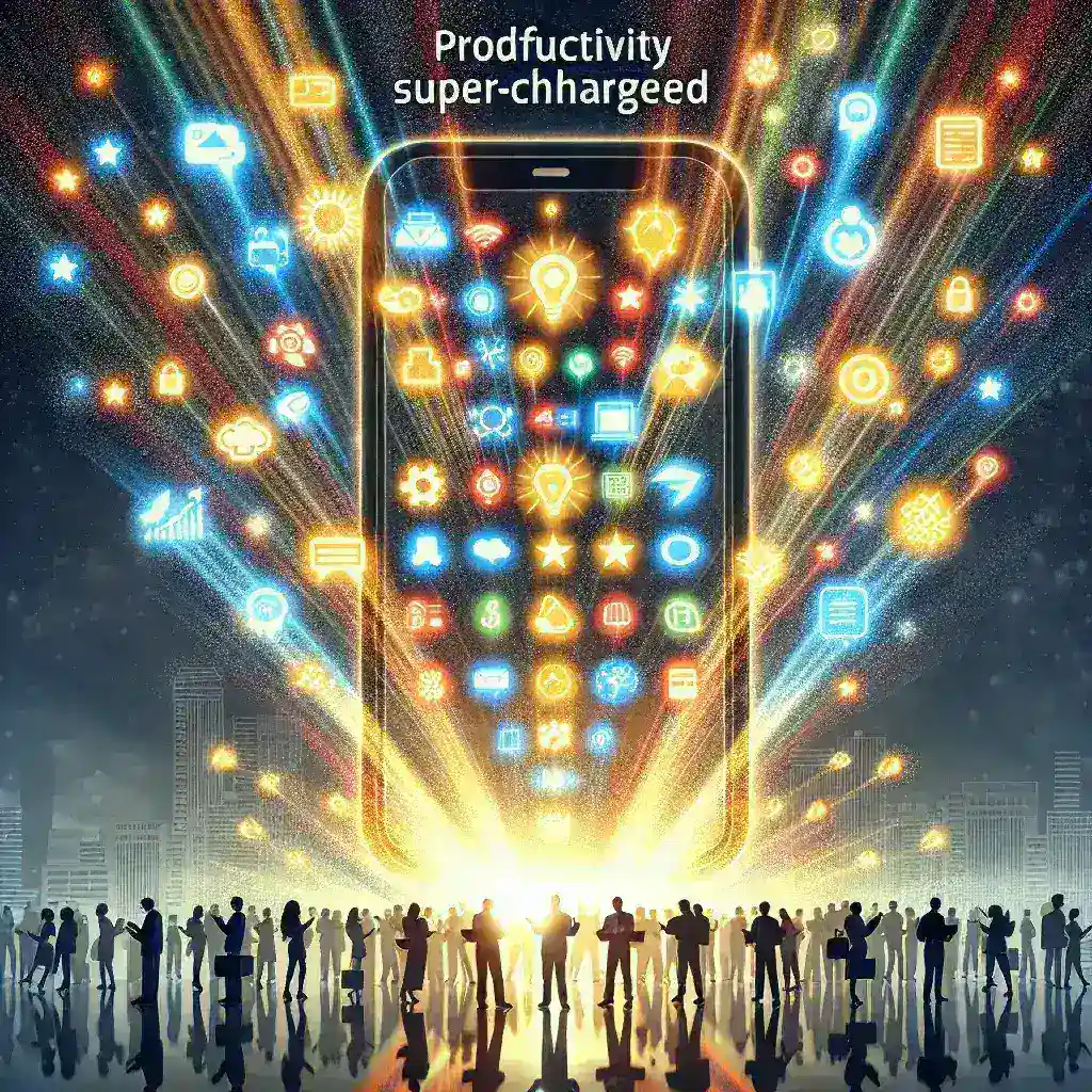 "Smartphone displaying essential productivity apps for 2024, showcasing tools designed to enhance task management, organization, and workflow efficiency."