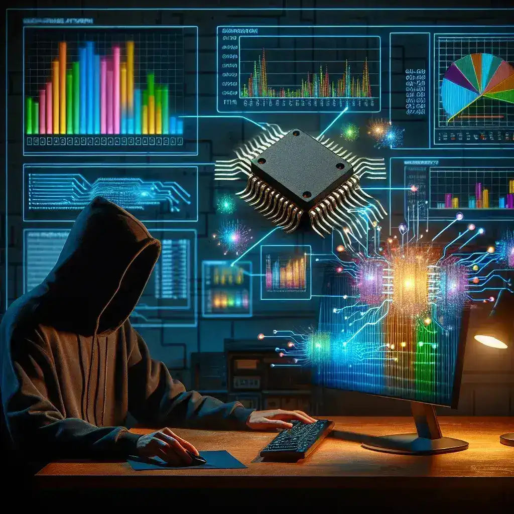 "Illustration depicting side-channel attacks, highlighting how hackers exploit hidden vulnerabilities in computer systems, with visual examples of data leakage and security breaches."