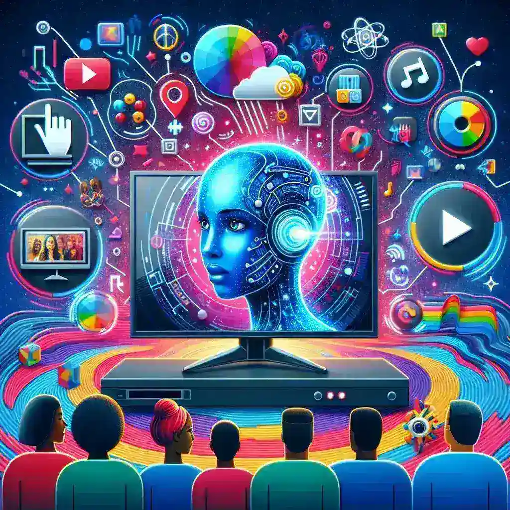 "Modern AI-powered television showcasing advanced smart features and intuitive user interface, highlighting the transformative impact of artificial intelligence on viewer experience and technology in homes."